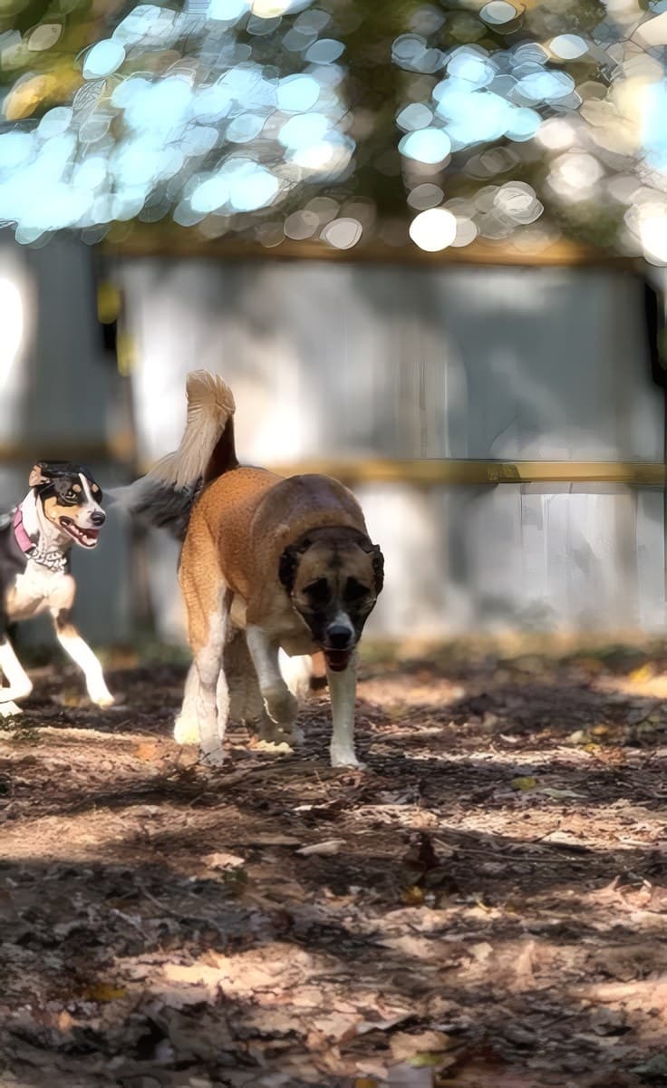 Dogs playing together during a daycare day at The Raja